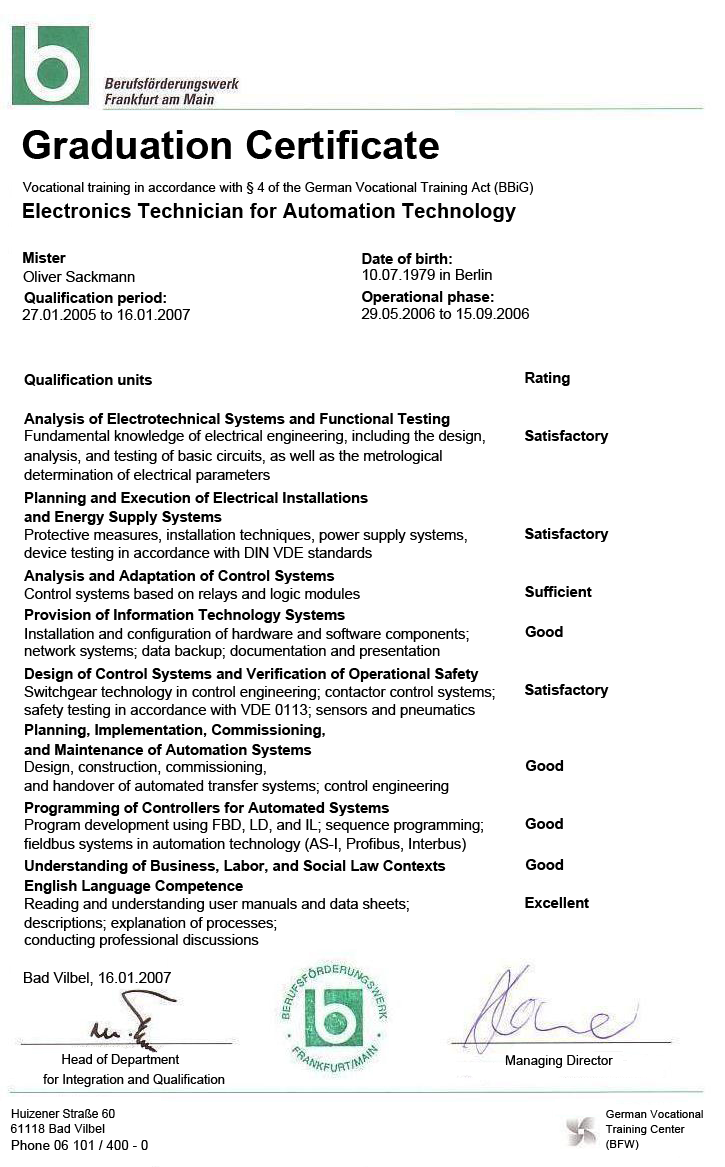 Final Certificate in Automation Engineering