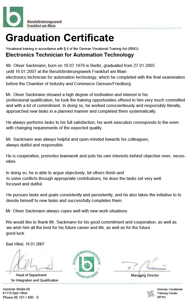 Final Certificate in Automation Engineering (Written Examination)