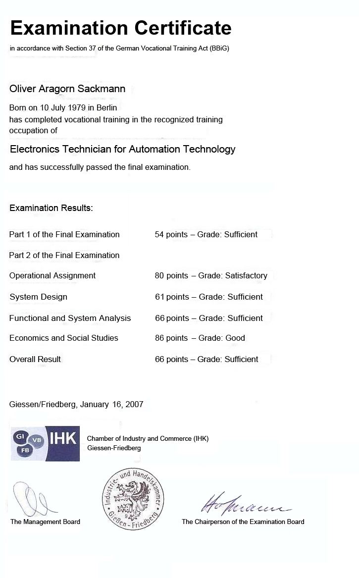 Examination Certificate in Automation Engineering