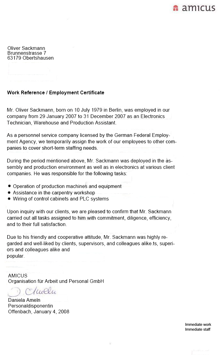 Employment Reference