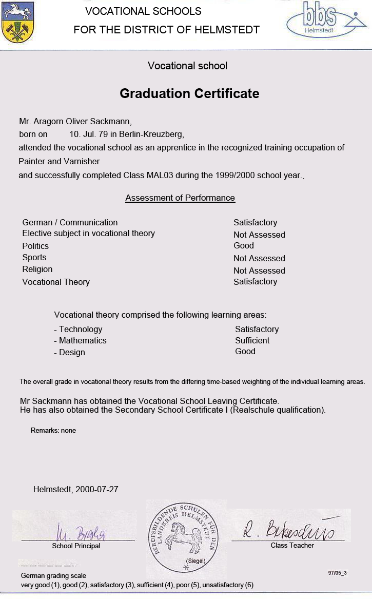 Vocational School Certificate