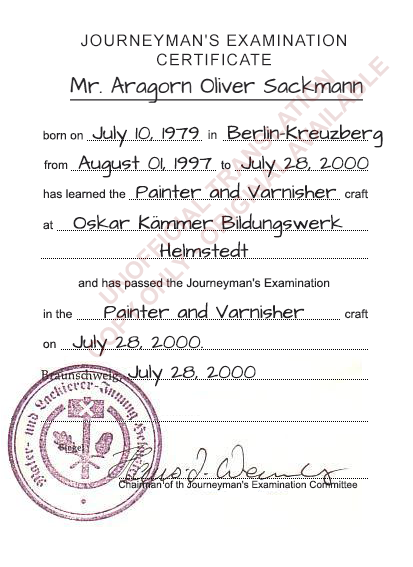 Journeyman’s Examination Certificate