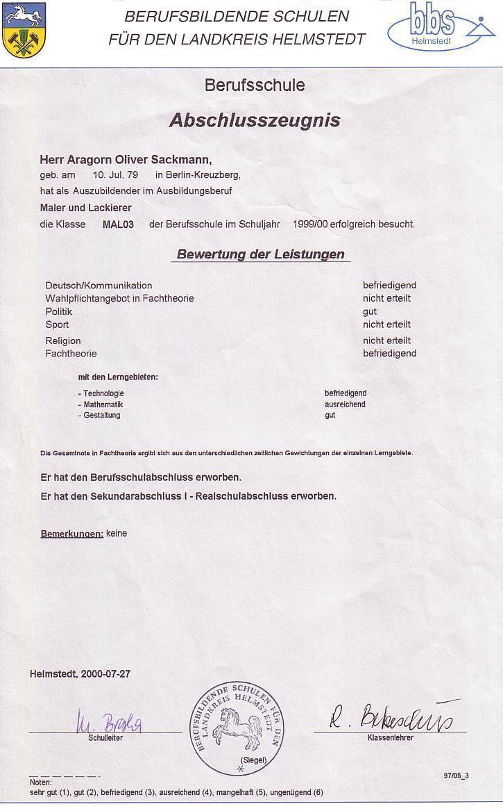 Berufschulzeugnis